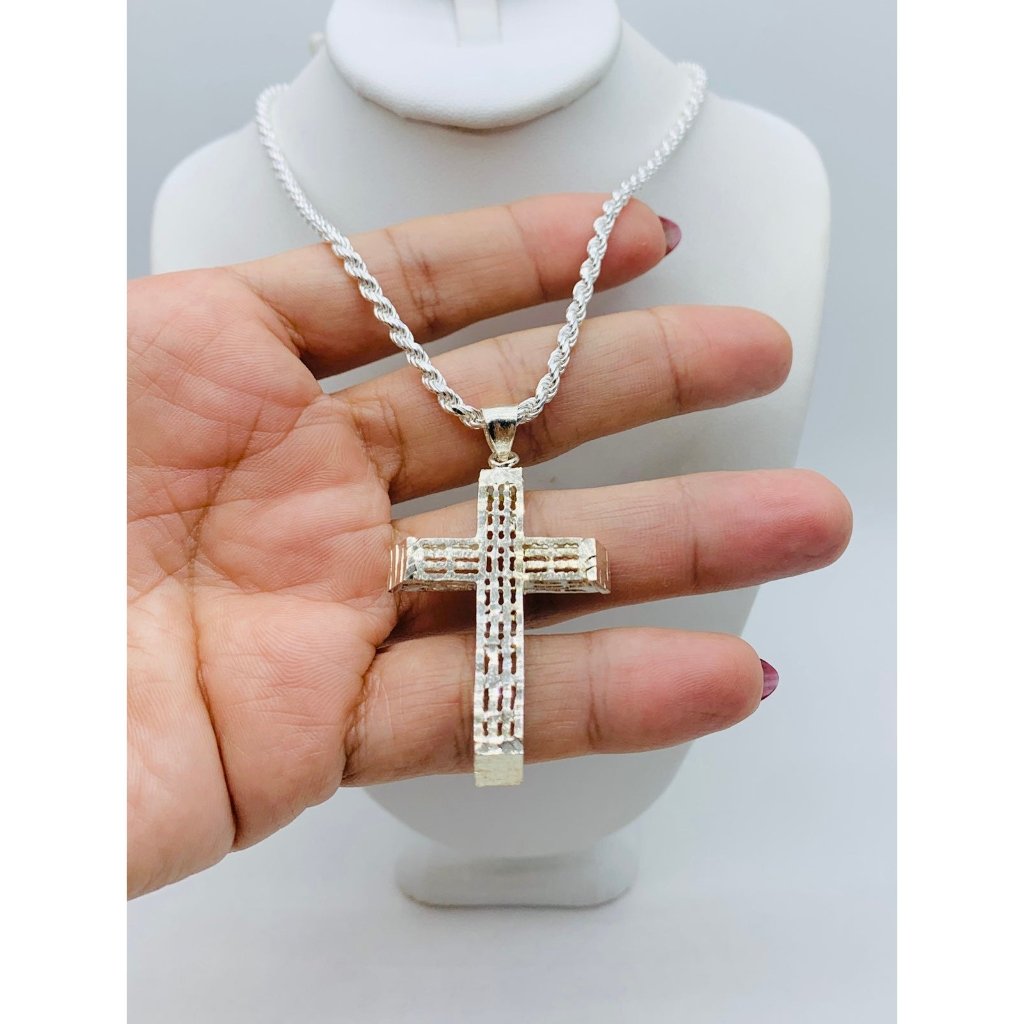 925 Sterling Silver Necklace And Cross - Rope 24”